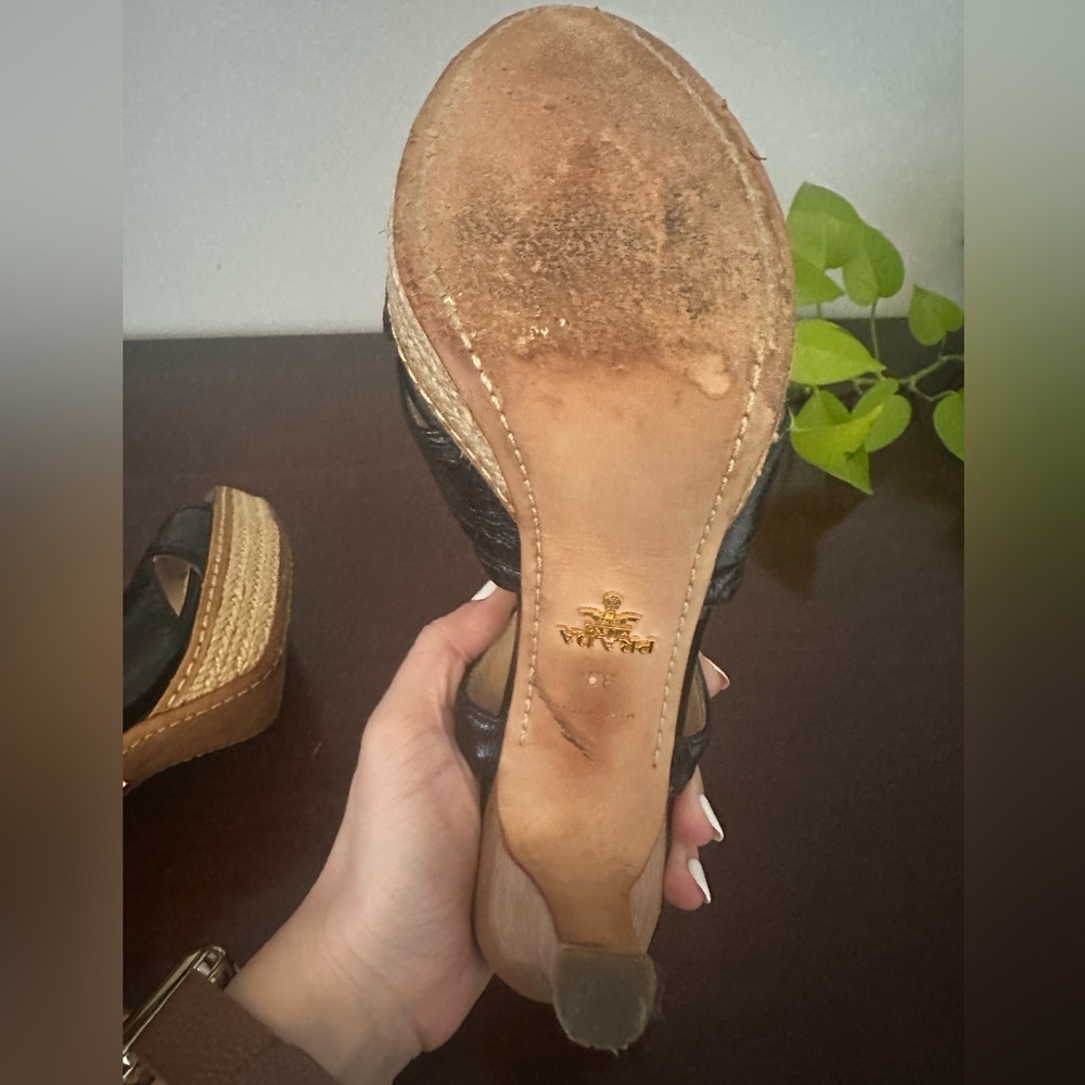 Prada Black Strappy Wedge Heels - Picture 14 of 16